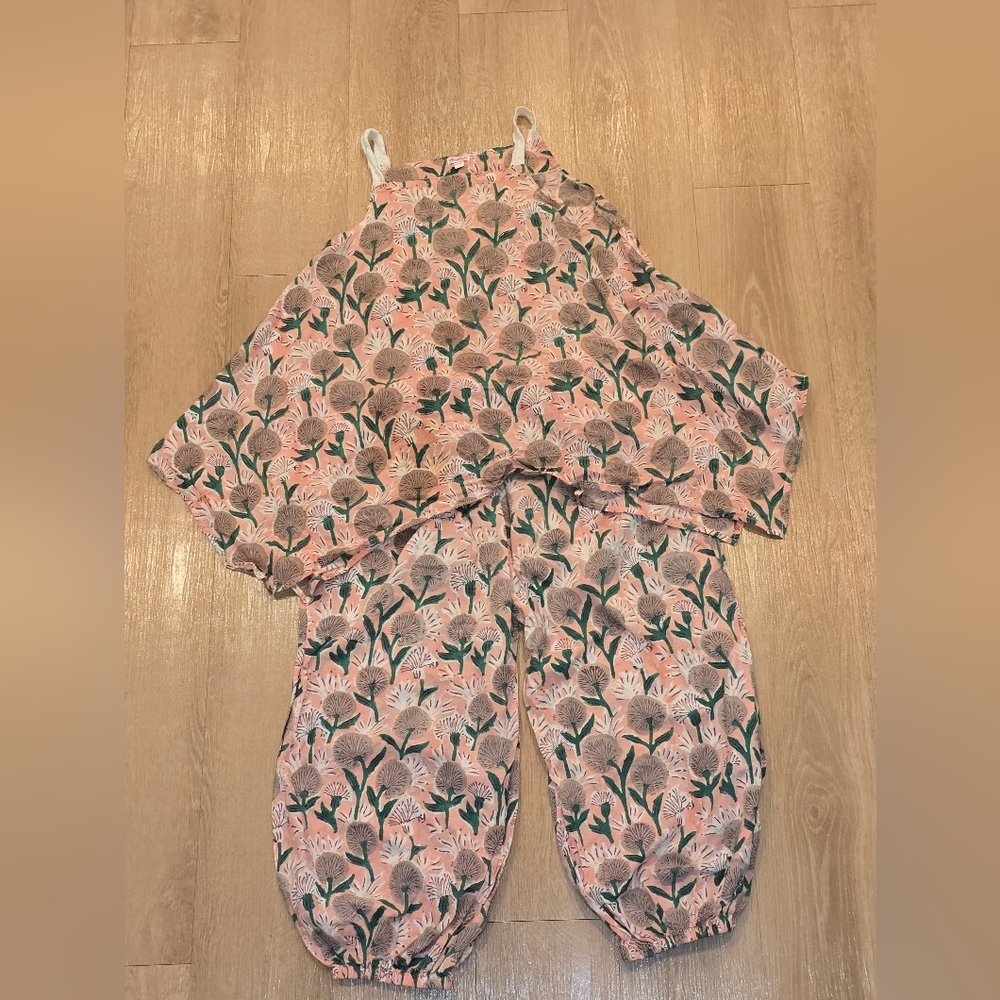 Aura Knit Two Piece Set, 10 Year, Tank Top And Pants, Pink Tropical Lounge Wear - Picture 5 of 10